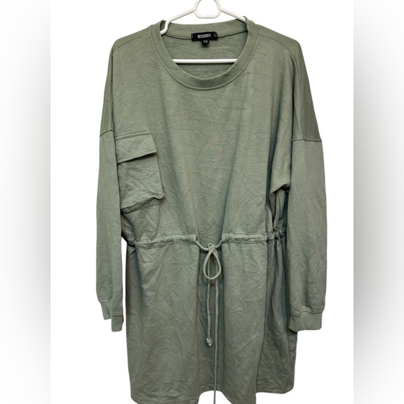 Missguided + Dresses & Skirts - Missguided pocket detail tie waist sweater mini dress in sage